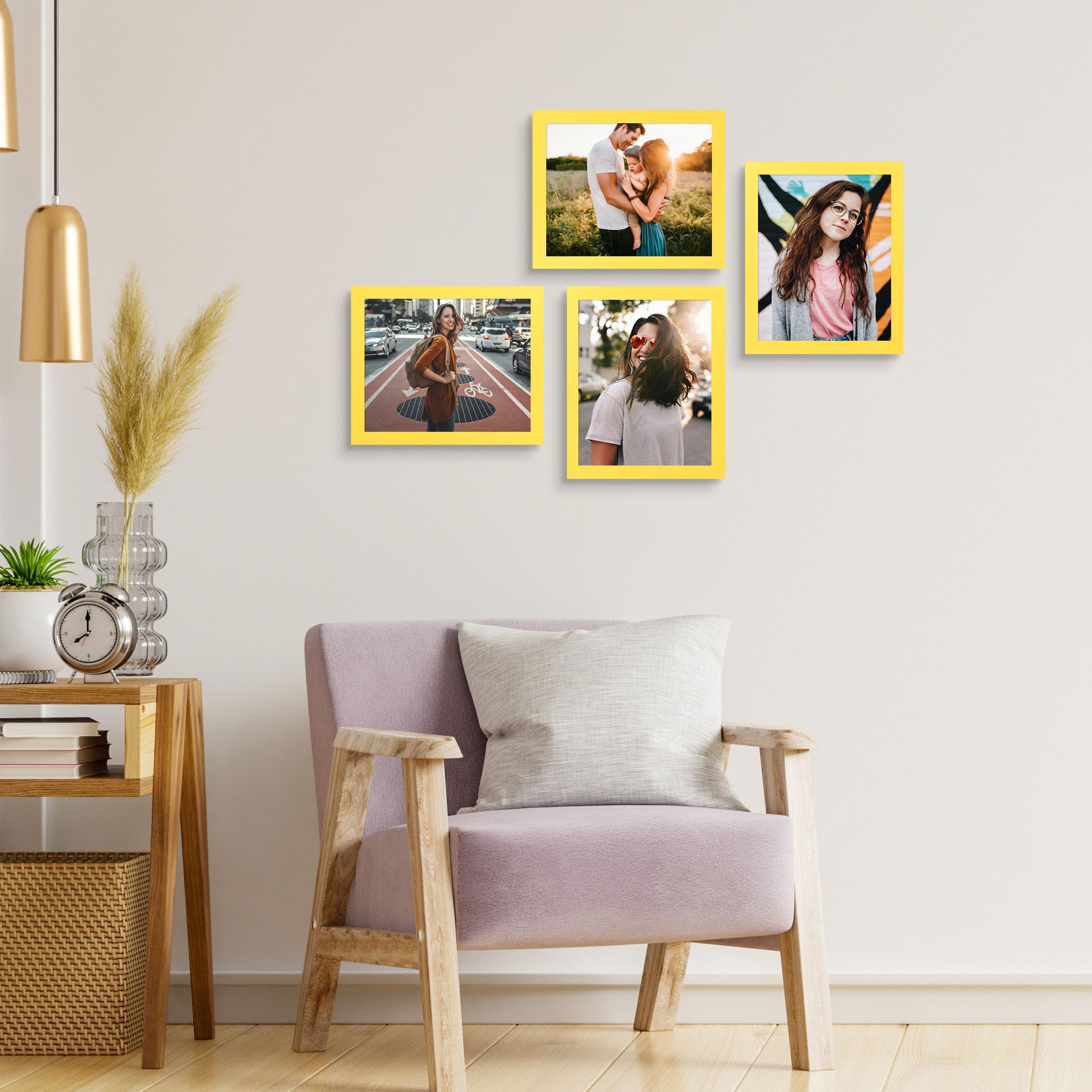 wyooxoo 8x10 Picture Frames Set of 4 Yellow Made of Solid Wood Photo Frames Colorful Frame with HD Plexiglass, Wall or Tabletop